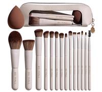 BS-MALL 14 Pcs Makeup Brushes Set with 1 Pcs Makeup Sponge - Essential Foundation Powder Concealers, Eye Shadows, Blush Makeup Brushes with Travel Makeup Case (Beige)