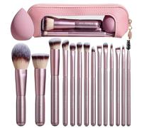BS-MALL 14 Pcs Makeup Brushes Set with 1 Pcs Makeup Sponge - Essential Foundation Powder Concealers, Eye Shadows, Blush Makeup Brushes with Travel Makeup Case (Matte Gold Pink)