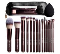 BS-MALL 14 Pcs Makeup Brushes Set with 1 Pcs Makeup Sponge - Essential Foundation Powder Concealers, Eye Shadows, Blush Makeup Brushes with Travel Makeup Case (Coffee)