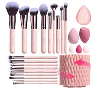 BS-MALL Makeup Brushes Premium Synthetic Foundation Powder Concealers Eye Shadows 18 Pcs Brush Set with 5 sponge & Holder Sponge Case (A-Pink)