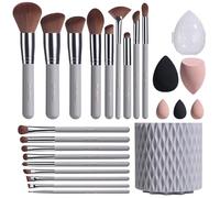 BS-MALL Makeup Brushes Premium Synthetic Foundation Powder Concealers Eye Shadows Makeup 18 Pcs Brush Set with 5 Pcs Makeup sponge Set & Makeup Brush Holder Sponge Case Grey