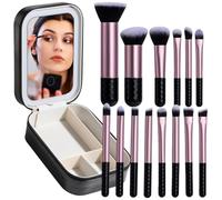 BS-MALL Makeup Brushes Set 14 Pcs with LED Light Mirror - Premium Cosmetic Tools for Flawless Beauty Routines (Black)