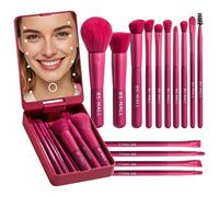BS-MALL Makeup Brushes with Case Foundation Powder Concealers Eye Shadows Makeup Set with LED light Mirror 14 Pcs Mini Makeup Brushes (Hot Pink)