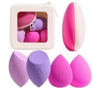 BS-MALL Makeup Sponge Set 6 Pcs - Premium 4 Regular Sponges, 1 Extra-Large Dual-Use Sponge, & Waterproof Silicone Cosmetic Bag (Rose red & purple series)