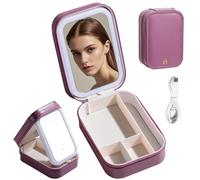 BS-MALL Travel Cosmetic Mirror Case LED Makeup Mirror Storage Case for Eyelash Station Brushes Cosmetic Tools On-the-go Makeup Needs (Rose Red)