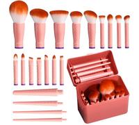 BS-MALL Travel Makeup Brushes - Professional and Durable 16-piece Set Detachable Rotating Handles, Eco-Friendly Design, Comes with Storage Barrel(Orange case)
