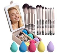 BS-MALL Travel Makeup Brushes Set 15 Pcs - LED Light Mirror with Makeup Sponge for Enhanced Beauty Routine