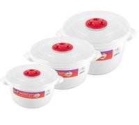 bs Pack of 3 Microwave Heating Food Cooking Pot Container with Ventilated Lid 1.5L, 2L & 3L