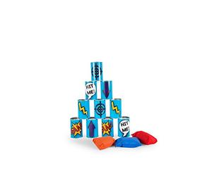 BS Toys Can Throwing game - Garden & Outdoors game - Suitable for children from 3 years - With 10 Blue tin cans and 3 throw bags - One Size