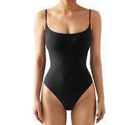 BS Traders Women’s Cami Bodysuit Sleeveless Camisole Leotard Vest Top Strappy Stretch Fit in Plain (Charcoal, 8-10)