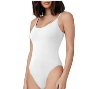 BS Traders Women’s Cami Bodysuit Sleeveless Camisole Leotard Vest Top Strappy Stretch Fit in Plain (White, 8-10)
