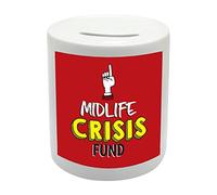 BS063 MIDLIFE CRISIS FUND Novelty Gift Printed Ceramic Piggy Bank Money Saving Box