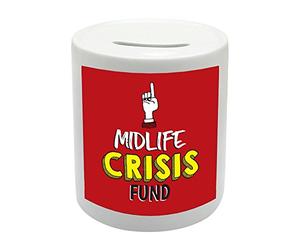 BS063 MIDLIFE CRISIS FUND Novelty Gift Printed Ceramic Piggy Bank Money Saving Box