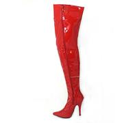 (BS12051) - New Womens Ladies Sexy Thigh HIGH Kinky Fetish Over The Knee Stiletto Heel Full Side Zip Boots Size 4 5 6 7 8 (11 UK, Red Patent)