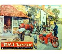 BSA Bantam - The small machine with a big performance. Red motor cycle bike at the Blacksmiths Arms. Painting on metal sign for house, home, bar or Blacksmiths Pub. Small Metal/Steel Wall Sign