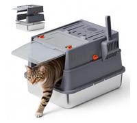 Bsadne Stainless Steel Cat Litter Box with Lid - Small Covered Enclosed Litterbox with High Sides for Newborn & Young Kittens, Easy Clean Flip Top, Ideal for Small Cats, 17.7x13.8x14.2 Inches