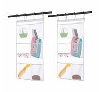 Bsagve 2 Pack Mesh Hanging Caddy Organizer with 6 Pockets, Shower Curtain Rod Liner Hanging Organizer Storage Pockets Bathroom Hanger Organizer, Bath Toy Holder Organizer with Portable 4 Rings
