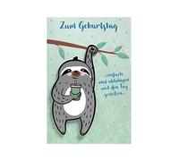 BSB Funny Birthday Greetings Birthday Wishes - Moving Cards - Sloth - Envelope Pink, 641006-2