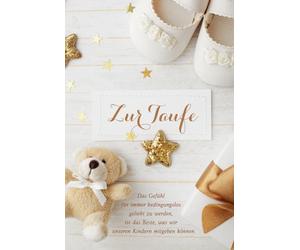 bsb Greeting Card for Christening with Bears and Children's Shoes