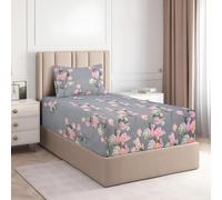 BSB HOME Glace Cotton 220tc Flat Single Bedsheets for Summer Breathable | Wrinklefree (Size-152 X 228 Cm) with 1 Pillow Covers (Size-17 X 27 Inches, Floral Print Grey & Pink)