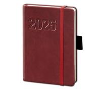 bsb V-Book 02-0131 Weekly Planner Pocket Diary Book Calendar 2025 Approx. A6 Red Soft Faux Leather with Elastic Band 1 Week = 2 Pages