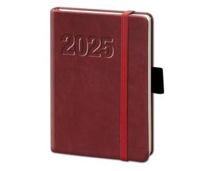 bsb V-Book 02-0131 Weekly Planner Pocket Diary Book Calendar 2025 Approx. A6 Red Soft Faux Leather with Elastic Band 1 Week = 2 Pages