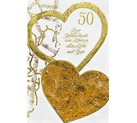 bsb Wedding Card Greetings Card for Gold Anniversary - 2 Hearts Gold - with Envelope
