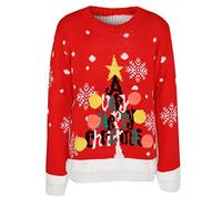 BSBAAA FASHIONS® Girls Kids Knitted Xmas A Very Merry Christmas Tree Poom Poom Top - Children Long Sleeve Novelty Sweater Christmas Jumper (Red, 11-12 Years)