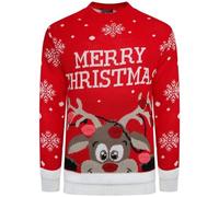 BSBAAA FASHIONS® Girls Kids Knitted Xmas Rudolph Reindeer Bambi Deer Poom Poom Top - Children Long Sleeve Novelty Sweater Christmas Jumper (Red, 5-6 Years)