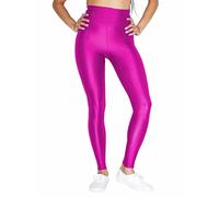 BSBAAA FASHIONS® Women's Full Length High Waist Metallic Shiny Disco Legging - Ladies American Wet Look Comfortable Stretchy Tights for 80’s Party Dance Pants (Fuchsia, 8-10)