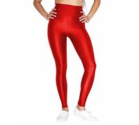 BSBAAA FASHIONS® Women's Full Length High Waist Metallic Shiny Disco Legging - Ladies American Wet Look Comfortable Stretchy Tights for 80’s Party Dance Pants (Red, 16-18)
