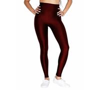BSBAAA FASHIONS® Women's Full Length High Waist Metallic Shiny Disco Legging - Ladies American Wet Look Comfortable Stretchy Tights for 80’s Party Dance Pants (Wine, 8-10)