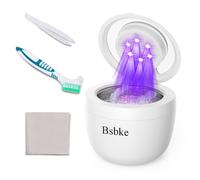 Bsbke Ultrasonic Retainer Cleaner, 45KHz Dental Cleaning Machine with 6 UV Lights and Adjustable Sound Alarm, 200ml Capacity, White