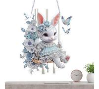 Bsbkoj 5d Bunny Rhinestone Painting Pendant, Double-Sided Easter Diamond Art Kit, Hanging Ornament for Adults, Window and Spring Décor, 24.9x19.8cm/9.8x7.8 inches