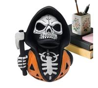 Bsbkoj Goth Duck Statue, Skeleton Duck Ornament, 2.76x2.56x2.95 inches, Sickle Holding Figurine, Spooky Gothic Decor Accent, Halloween Desk Shelf Decoration for Car Dashboard Home Display