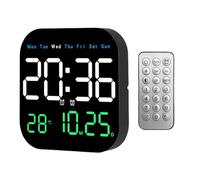 Bsbkoj Large Digital Wall Clock - Square Screen with Remote Control, Date and Temperature Display - Temperature Display - for Living Room Bedroom Office School Home Apartment