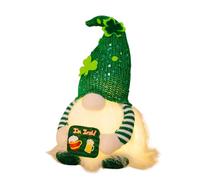 Bsbkoj St Patricks Day Gnome, 11.4x2.7 Inches Figure with LED Feature, Green Sequin Textile Tomte, Faceless Plush Statue with Irish Style, Table Ornament for Home and Party