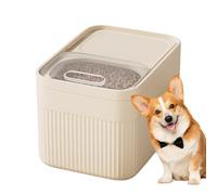 Bsbkoj Storage Container, Airtight Cat Bucket, 10L Capacity with Measuring Cup, Proof Feeding Supplies for Pet Snacks, 12.2 x 8.27 x 8.78 Inches, Creamy , Transparent