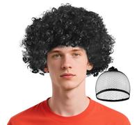 BSBUY 2 Piece Crazy Clown Wig Afro Wigs Curly Bouncy Hair Circus Fancy Dress Clown Dress Up Wigs Bouncy Costume Wigs Funky Wig Disco Clown for Halloween Cosplay 60s 70s 80s Theme Party(Black)