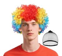 BSBUY 2 Piece Crazy Clown Wig Afro Wigs Curly Bouncy Hair Circus Fancy Dress Clown Dress Up Wigs Bouncy Costume Wigs Funky Wig Disco Clown for Halloween Cosplay 60s 70s 80s Theme Party(Rainbow)