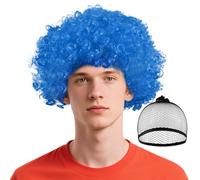 BSBUY 2 Piece Crazy Clown Wig Afro Wigs Curly Bouncy Hair Circus Fancy Dress Clown Dress Up Wigs Bouncy Costume Wigs Funky Wig Disco Clown for Halloween Cosplay 60s 70s 80s Theme Party(Blue)