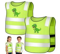 BSBUY 2 Pieces Hi Vis Vests for Kids Children's Reflective Safety Vests High Visibility Fluorescent Reflective Vest Reflective Waistcoat for Children Running Cycling Camping Hiking(Dinosaur & Sun)