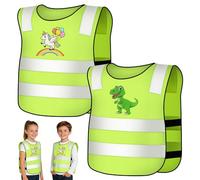 BSBUY 2 Pieces Hi Vis Vests for Kids Children's Reflective Safety Vests High Visibility Fluorescent Reflective Vest Reflective Waistcoat for Children Running Cycling Camping Hiking(Unicorn + Dinosaur)