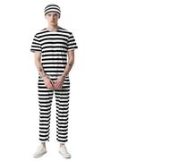 BSBUY Adult Prisoner Costume Men’s Black and White Prison Uniform Prison Jumpsuit Fancy Dress Costume Striped Jail Break Dress Up Outfit Halloween Jailbird Costume Convict Boiler Suit Overall(XL)