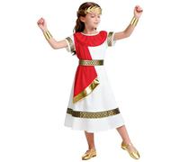 BSBUY Ancient Roman Greek Costume Girls Kids White Red Greek Goddess Long Robe Roman Toga Fancy Dress Costume Roman Dress Up Outfit with Belt Headband Wristband for Halloween World Book Day(120)