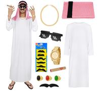BSBUY Arab Sheik Costume Men White Sheik Robe Arabischen Gebetskleidung Middle Eastern Clothes Outfit(16PCS)