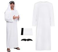 BSBUY Arab Sheik Costume Men White Sheik Robe Arabischen Gebetskleidung Middle Eastern Clothes Outfit(3PCS)