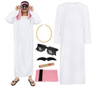BSBUY Arab Sheik Costume Men White Sheik Robe Arabischen Gebetskleidung Middle Eastern Clothes Outfit(6PCS)