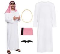 BSBUY Arab Sheik Costume Men White Sheik Robe Arabischen Gebetskleidung Middle Eastern Clothes Outfit(4PCS)