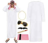 BSBUY Arab Sheik Costume Men White Sheik Robe Arabischen Gebetskleidung Middle Eastern Clothes Outfit(6PCS)